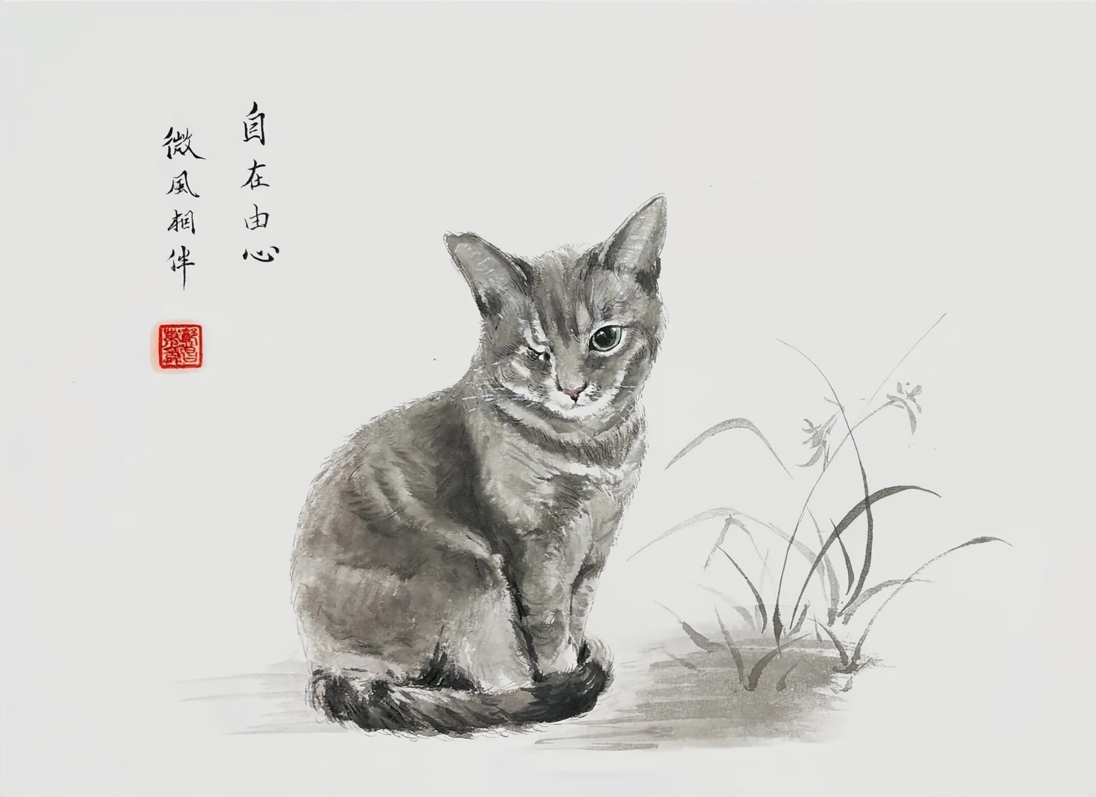 Delivered original portrait of a resting tabby cat